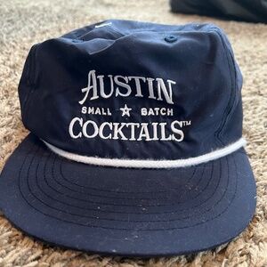 vintage Austin TX small batch cocktails navy and white rope trucker snapback hat
